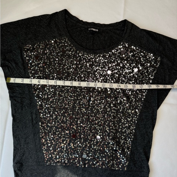 Express Gray Sequin Short Sleeve T-Shirt - Picture 4 of 6